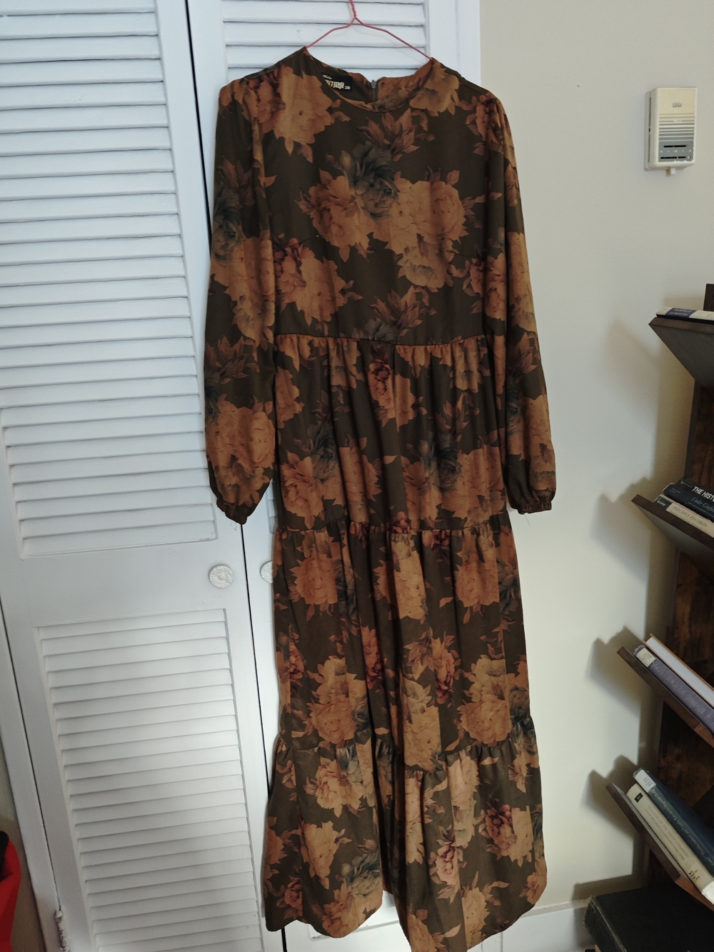 Rare Vintage Moda Fatma Olive and Rust Floral Tiered Maxi Dress